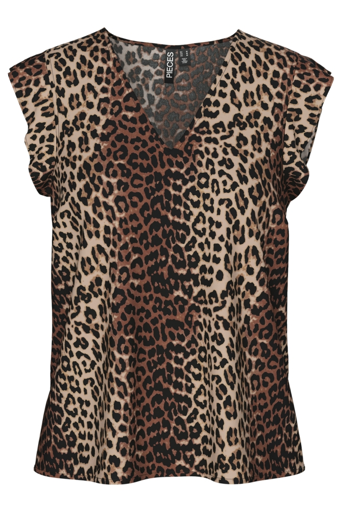 PCNYA SL V-NECK TOP WVN BC 17147804 MOONLIGHT/LEO